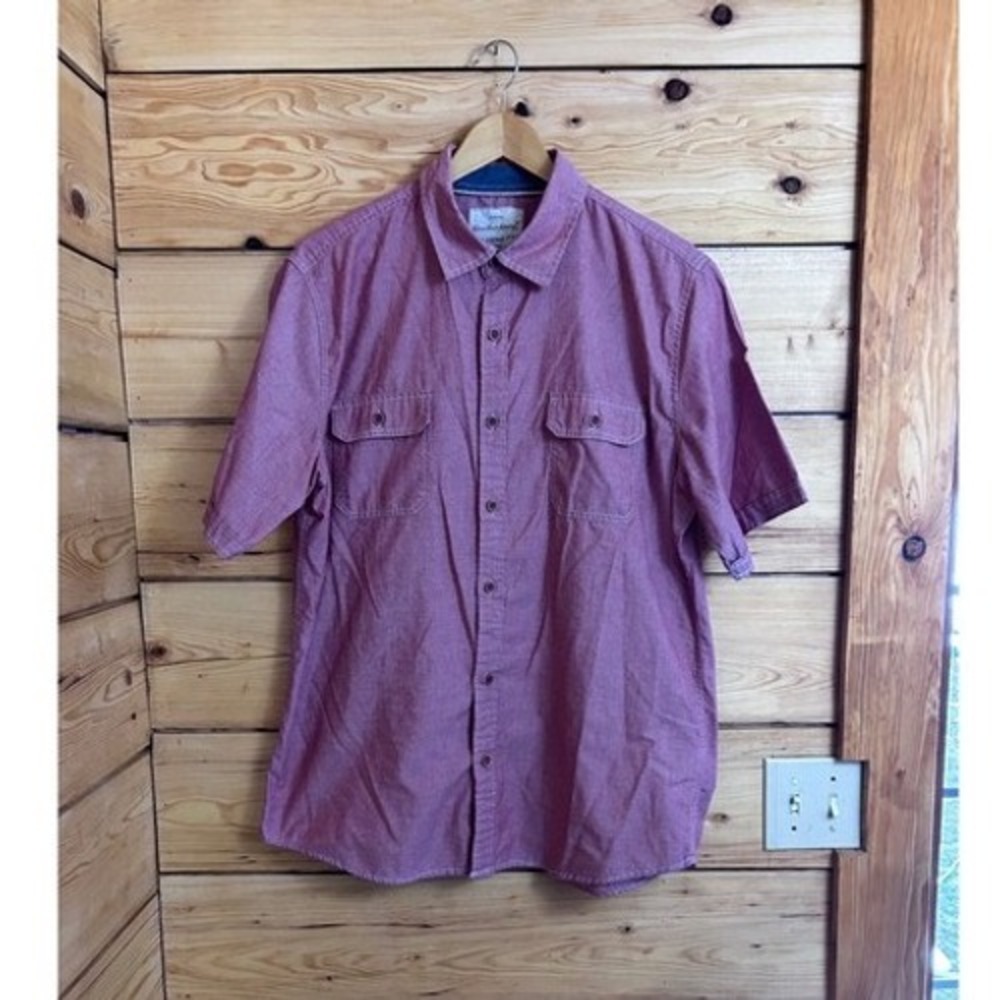 Weatherproof Vintage‎ Mens Red Chambray Short Sleeve Button Down Shirt Large